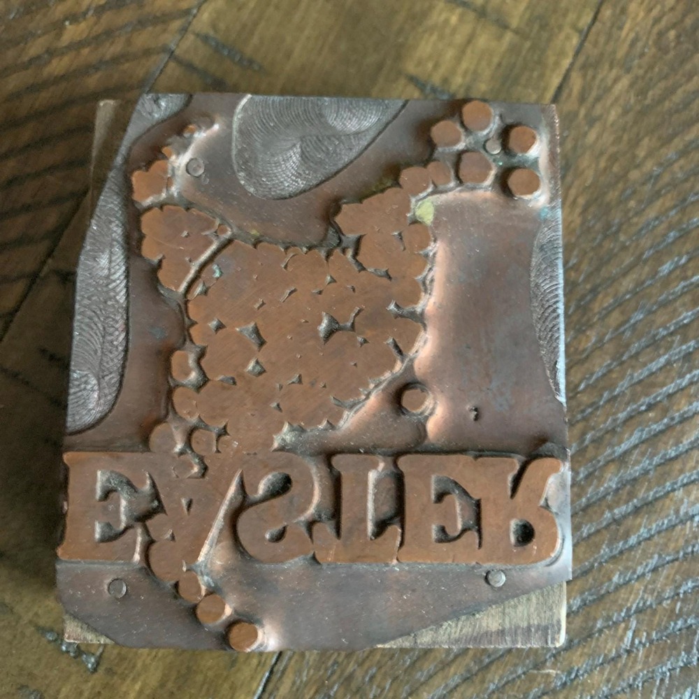 VTG Unique EASTER‎ Printers Printing Press Block Stamp Wood Copper Industrial